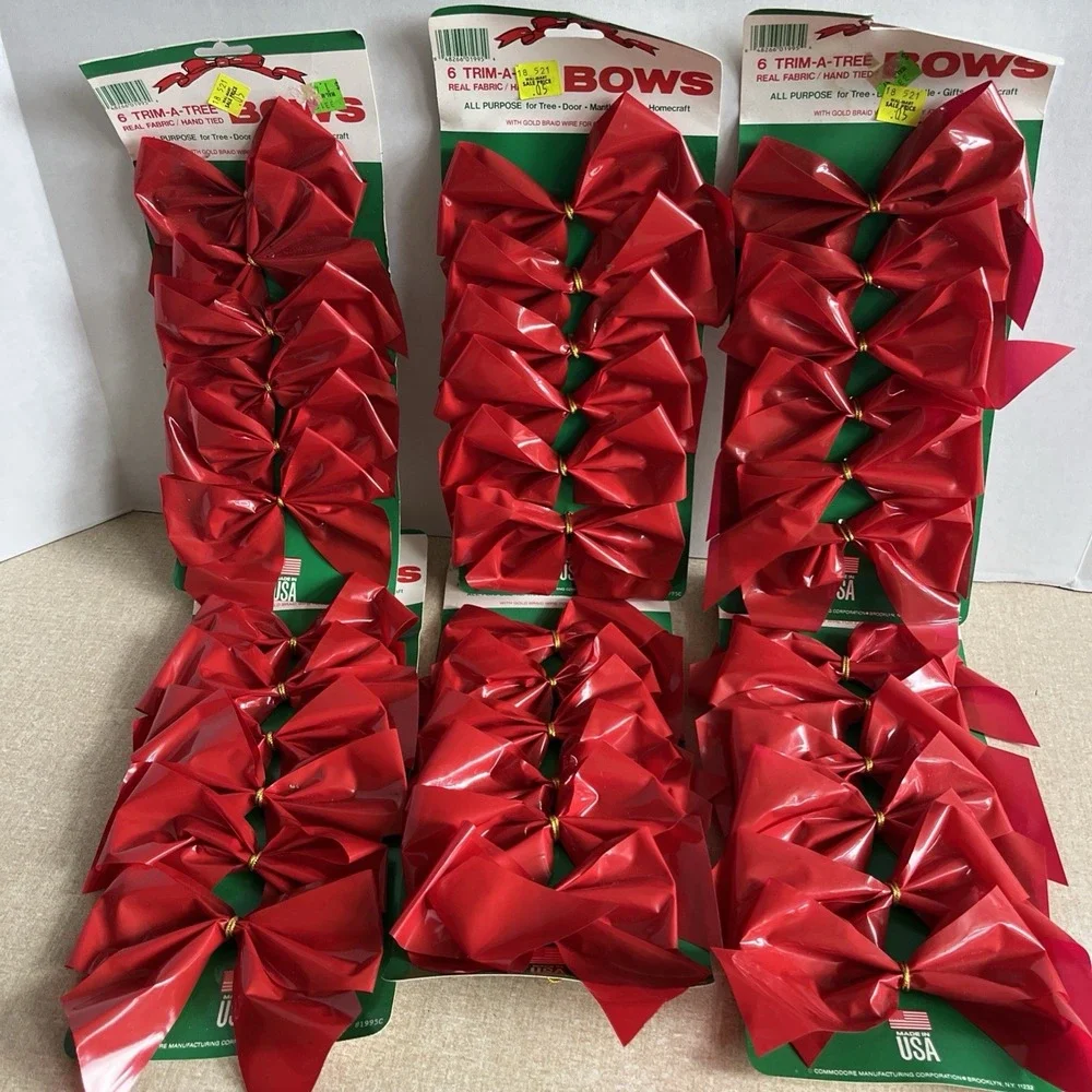 6- Vintage Trim-a-Tree Bows 6 Packs NEW In Package Christmas Decor Old Stock NOS